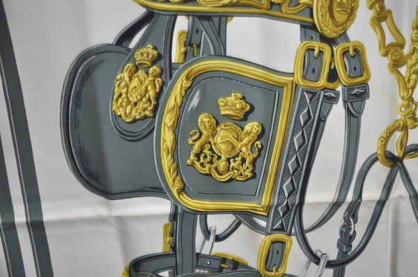 Authentic HERMES Carre 90 Scarf "BRIDES de GALA par" Silk Light Blue K5617