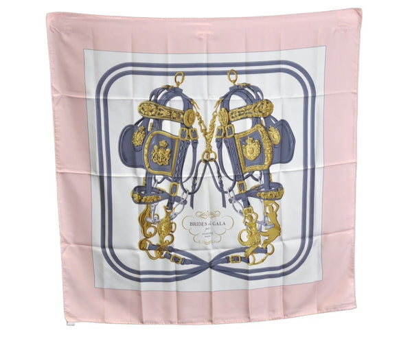 Authentic HERMES Carre 90 Scarf "BRIDES de GALA par" Silk Light Pink K5618