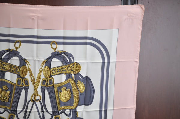 Authentic HERMES Carre 90 Scarf "BRIDES de GALA par" Silk Light Pink K5618
