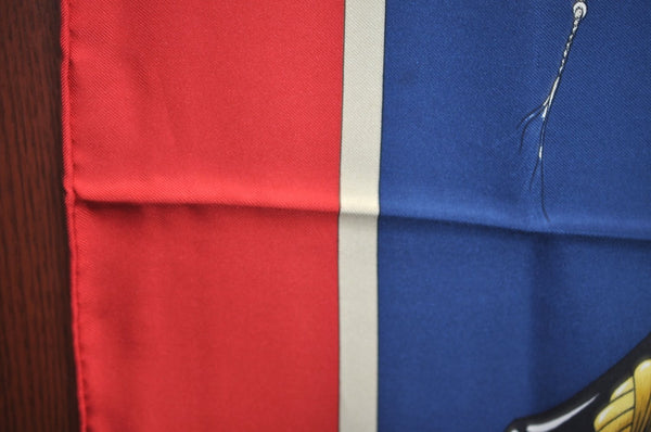 Authentic HERMES Carre 90 Scarf "Clic Clac" Silk Red Blue K5619