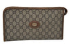 Authentic GUCCI GG Plus Vintage Clutch Hand Bag Purse PVC Leather Brown K5633