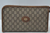 Authentic GUCCI GG Plus Vintage Clutch Hand Bag Purse PVC Leather Brown K5633