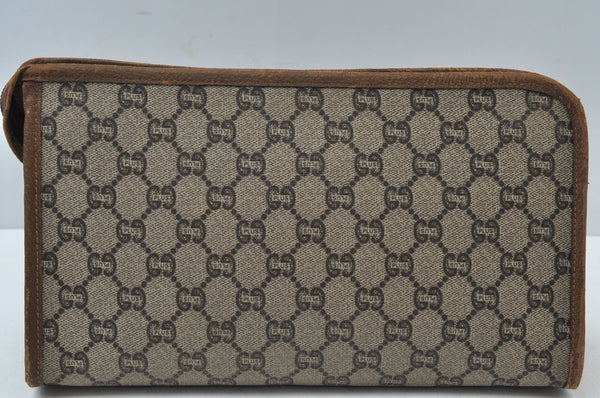 Authentic GUCCI GG Plus Vintage Clutch Hand Bag Purse PVC Leather Brown K5633