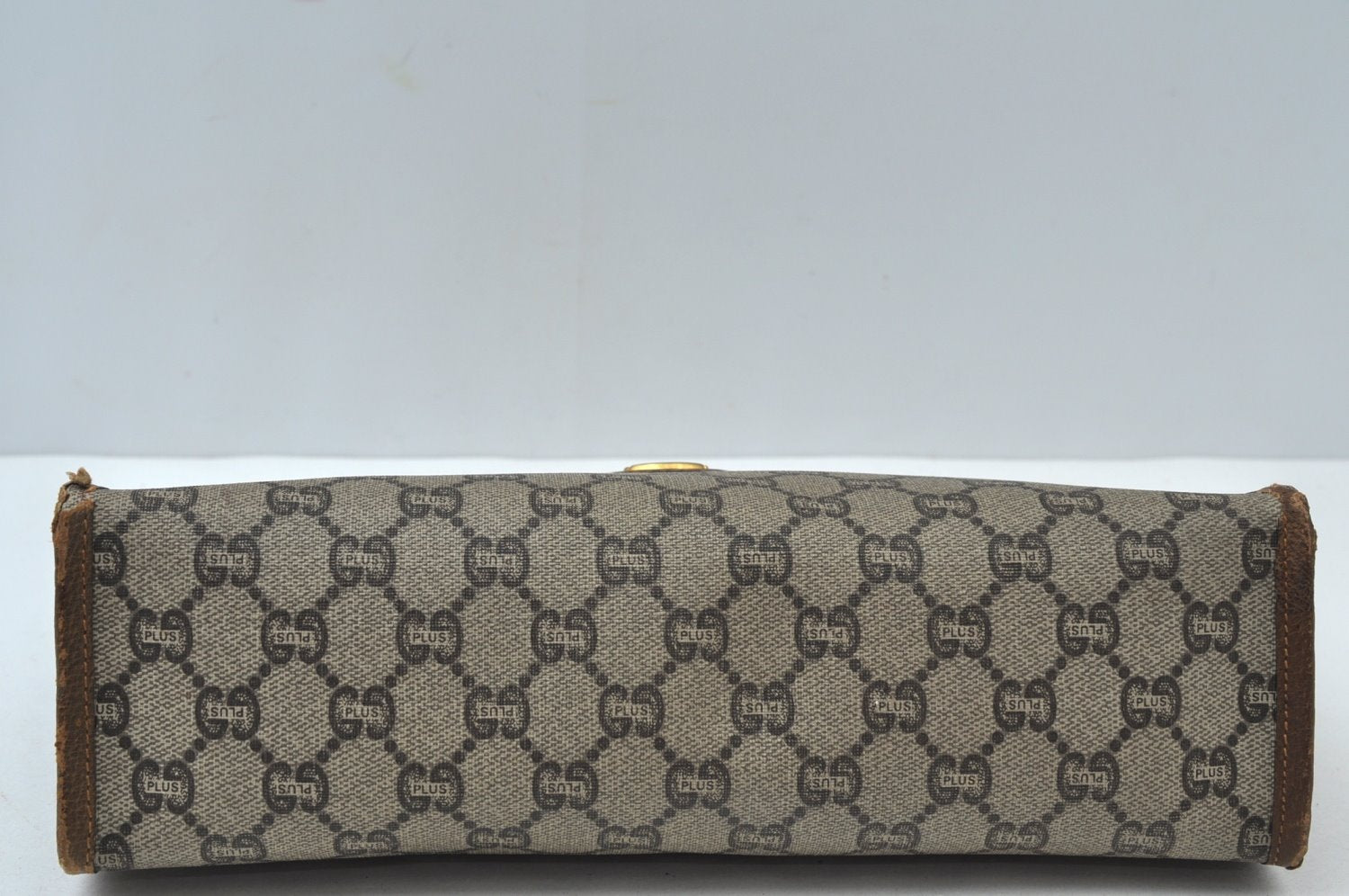 Authentic GUCCI GG Plus Vintage Clutch Hand Bag Purse PVC Leather Brown K5633