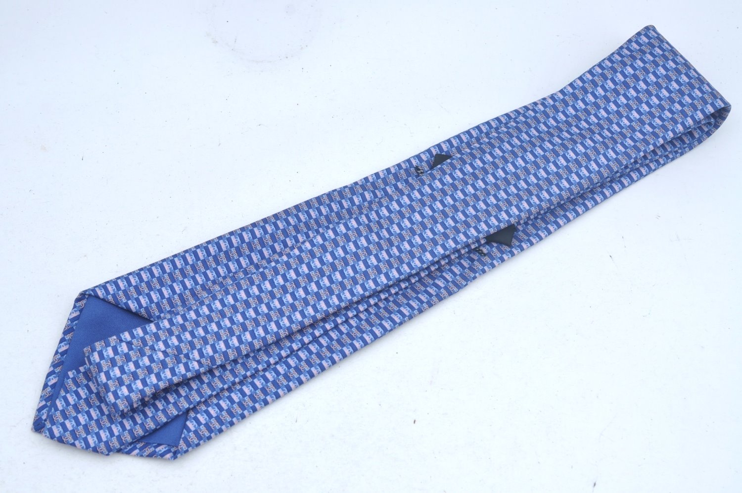 Authentic CHANEL Tie Necktie CC Logo CoCo Mark Pattern Silk Blue K5635