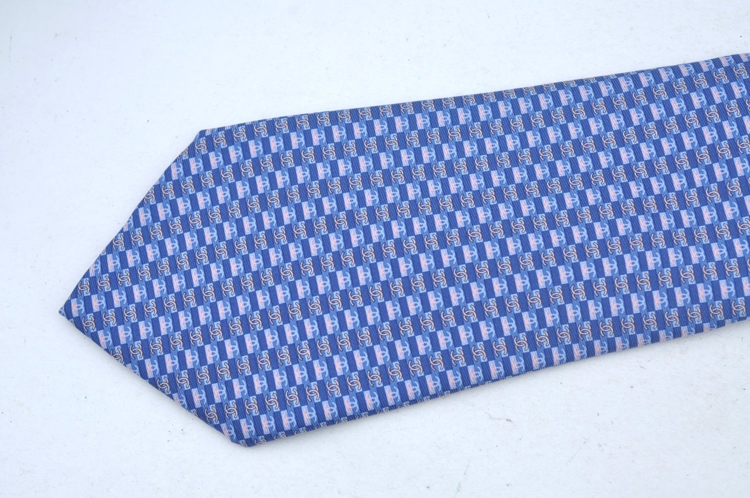 Authentic CHANEL Tie Necktie CC Logo CoCo Mark Pattern Silk Blue K5635