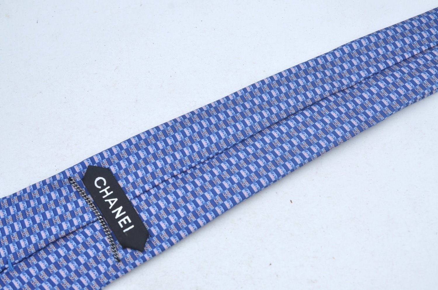 Authentic CHANEL Tie Necktie CC Logo CoCo Mark Pattern Silk Blue K5635