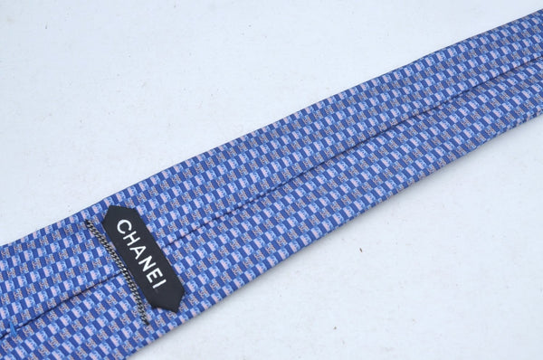 Authentic CHANEL Tie Necktie CC Logo CoCo Mark Pattern Silk Blue K5635