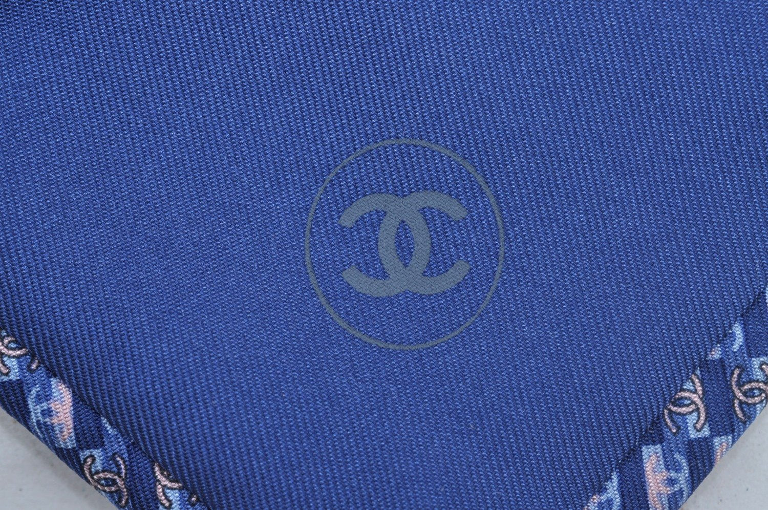 Authentic CHANEL Tie Necktie CC Logo CoCo Mark Pattern Silk Blue K5635