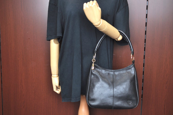 Authentic MCM Vintage Leather Shoulder Bag Purse Black K5643