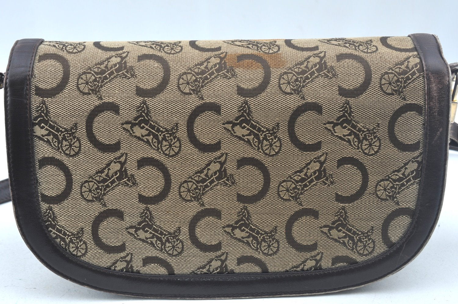 Authentic CELINE C Macadam Carriage Shoulder Bag Canvas Leather Brown K5648