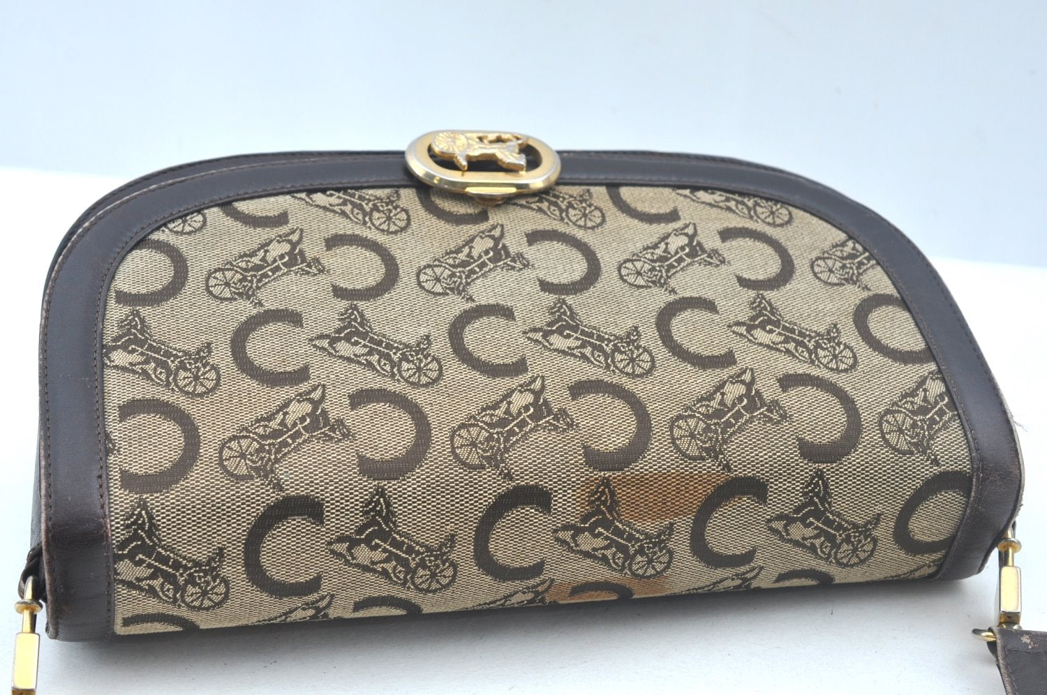Authentic CELINE C Macadam Carriage Shoulder Bag Canvas Leather Brown K5648