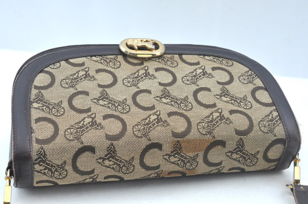 Authentic CELINE C Macadam Carriage Shoulder Bag Canvas Leather Brown K5648