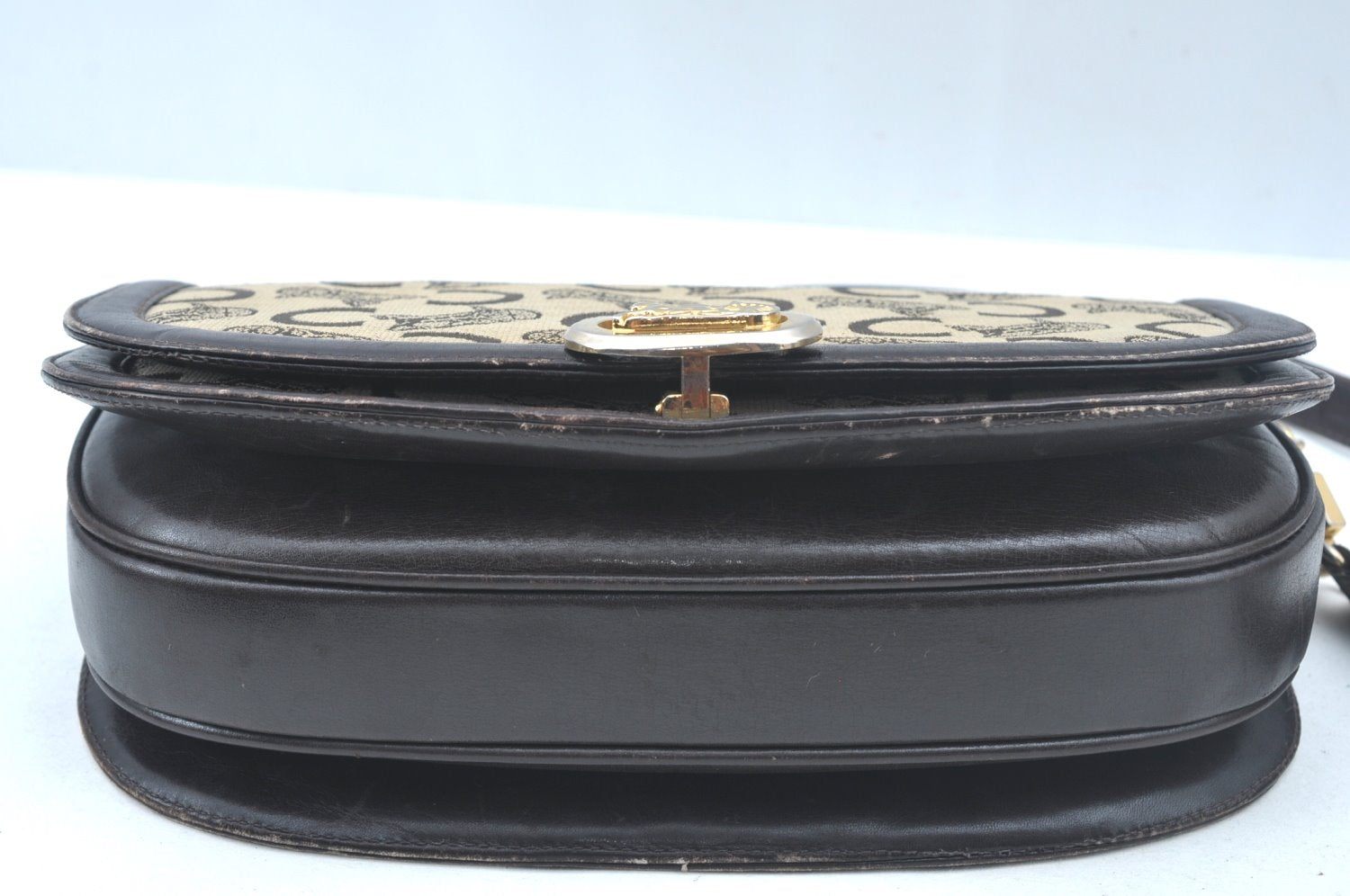Authentic CELINE C Macadam Carriage Shoulder Bag Canvas Leather Brown K5648