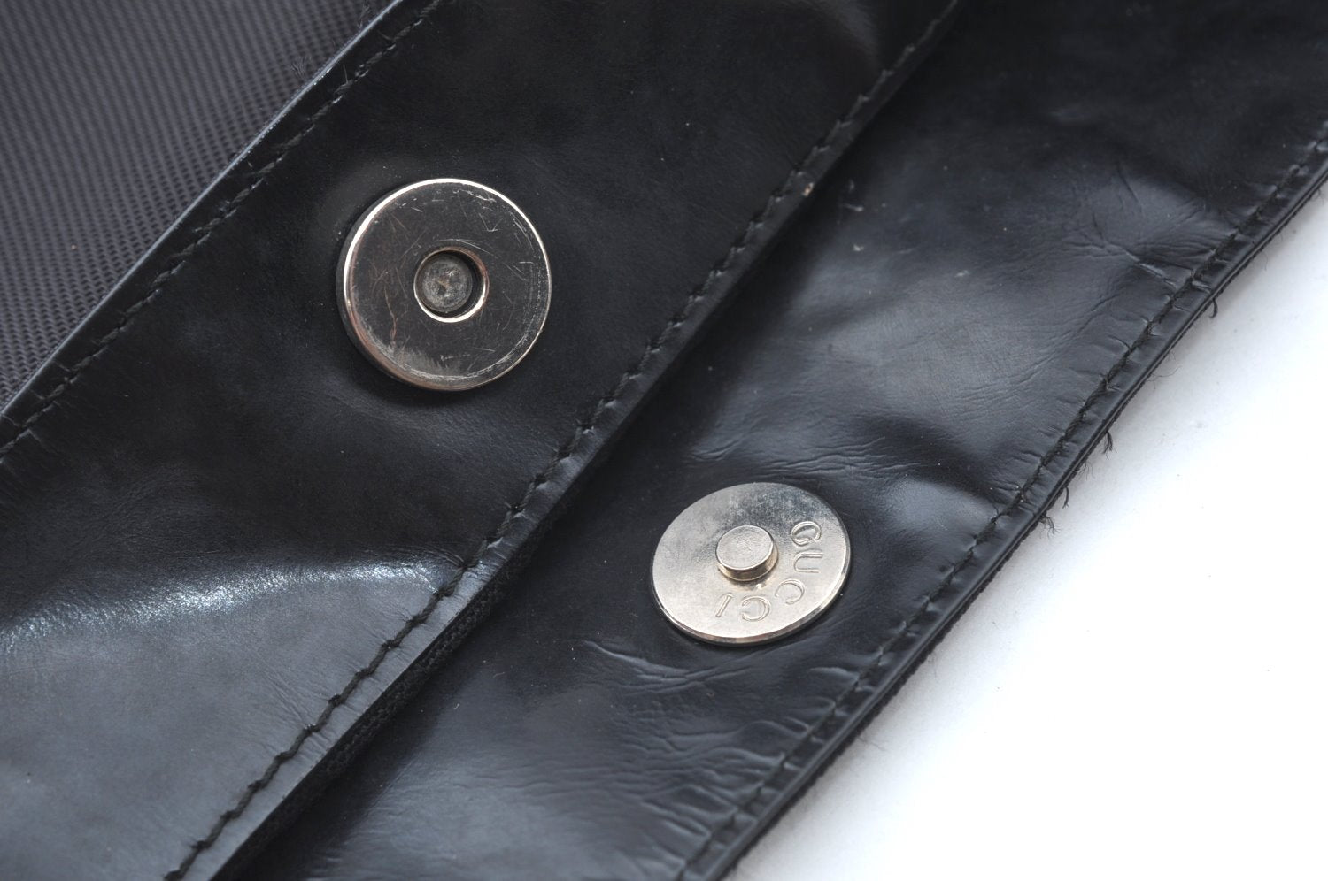 Authentic GUCCI Vintage Bamboo Shoulder Tote Bag Nylon Enamel Black K5664