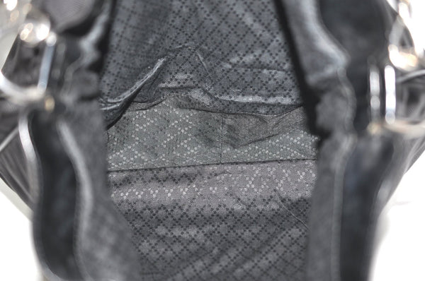 Authentic GUCCI Vintage Bamboo Shoulder Tote Bag Nylon Enamel Black K5664