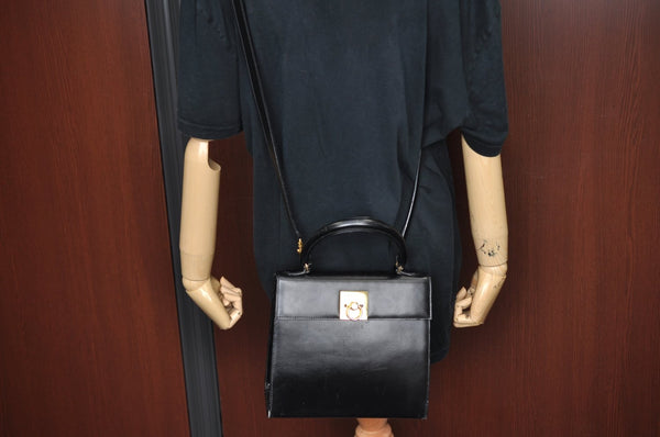 Authentic CELINE Vintage 2Way Shoulder Hand Bag Purse Leather Black K5666