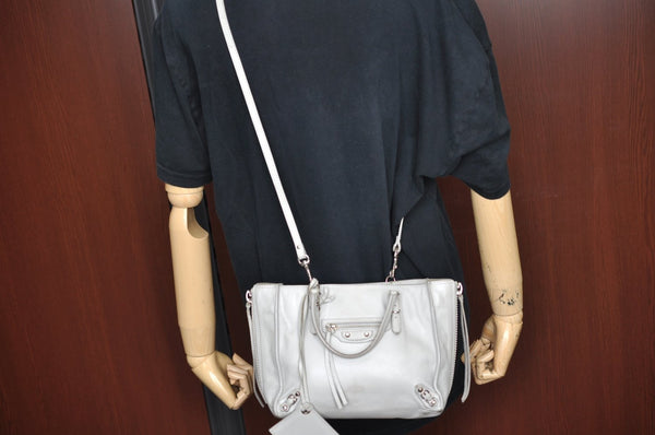 Authentic BALENCIAGA Papier Mini 2Way Hand Bag Leather 305572 Light Gray K5679