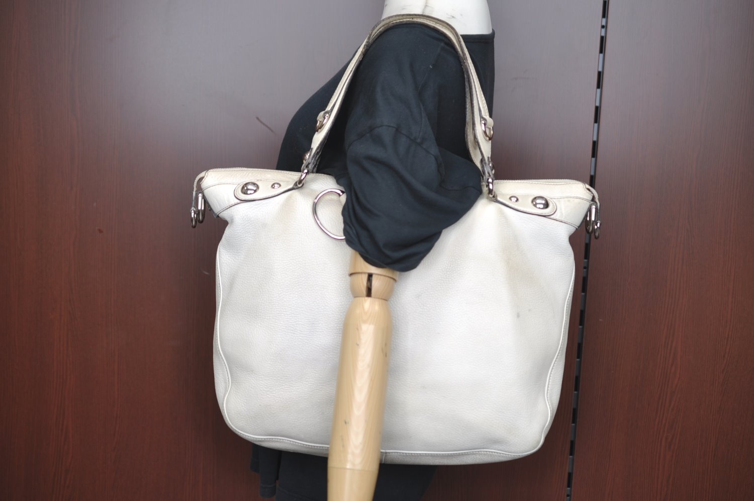 Authentic GUCCI Vintage 2Way Shoulder Tote Bag Leather 232949 White K5716