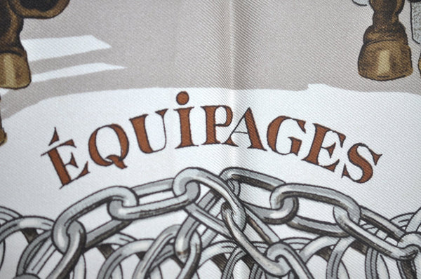 Authentic HERMES Carre 90 Scarf "EQUIPAGES" Silk Brown K5719