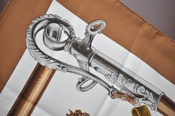 Authentic HERMES Carre 90 Scarf "EQUIPAGES" Silk Brown K5719