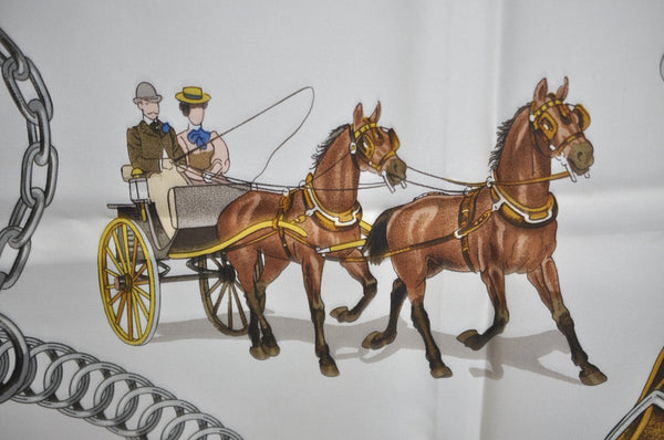 Authentic HERMES Carre 90 Scarf "EQUIPAGES" Silk Brown K5719