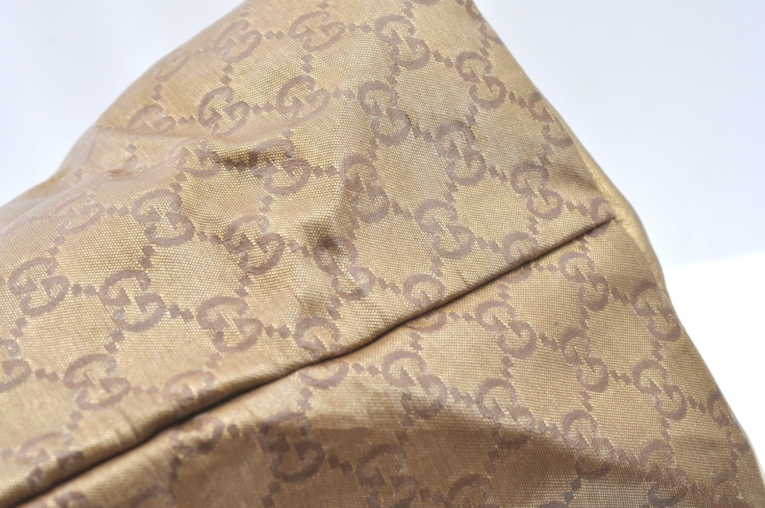 Authentic GUCCI GG Crystal Shoulder Tote Bag PVC Leather 131230 Gold Junk K5753