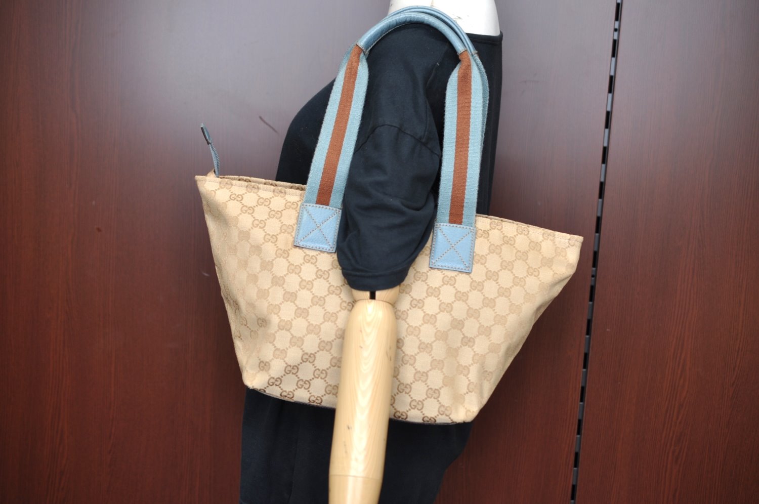 Authentic GUCCI Sherry Line Hand Tote Bag GG Canvas Leather 131230 Beige K5761