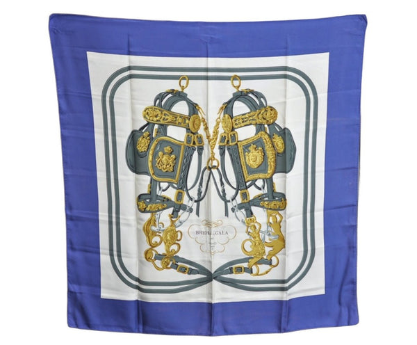 Authentic HERMES Carre 90 Scarf "BRIDES de GALA" Silk Blue K5802