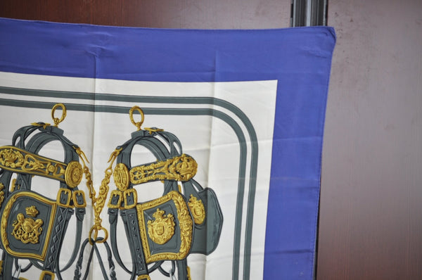 Authentic HERMES Carre 90 Scarf "BRIDES de GALA" Silk Blue K5802