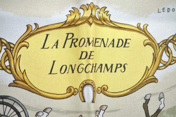 Authentic HERMES Carre 90 Scarf "LA PROMENADE DE LONGCHAMPS" Silk Pink K5804