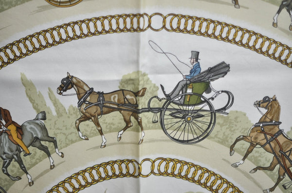 Authentic HERMES Carre 90 Scarf "LA PROMENADE DE LONGCHAMPS" Silk Pink K5804