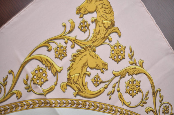 Authentic HERMES Carre 90 Scarf "LA PROMENADE DE LONGCHAMPS" Silk Pink K5804