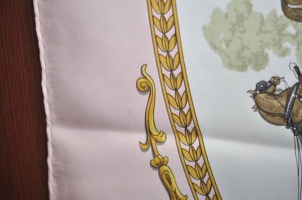 Authentic HERMES Carre 90 Scarf "LA PROMENADE DE LONGCHAMPS" Silk Pink K5804