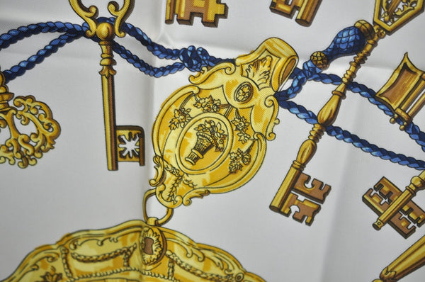 Authentic HERMES Carre 90 Scarf "LES CLES" Silk Navy K5806