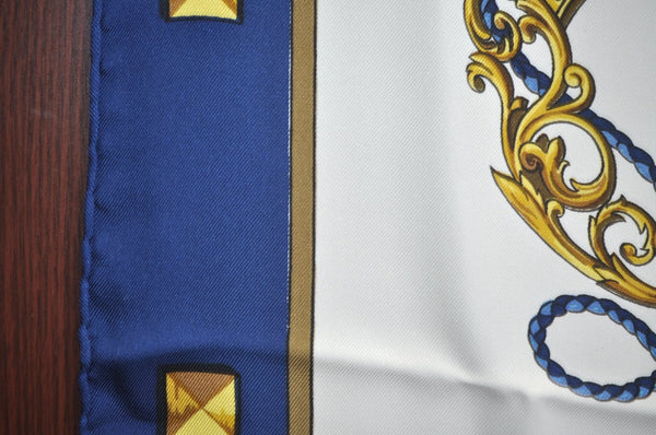 Authentic HERMES Carre 90 Scarf "LES CLES" Silk Navy K5806