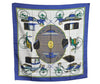 Authentic HERMES Carre 90 Scarf "LES VOITURES A TRANSFORMATION" Silk Blue K5818