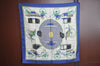 Authentic HERMES Carre 90 Scarf "LES VOITURES A TRANSFORMATION" Silk Blue K5818