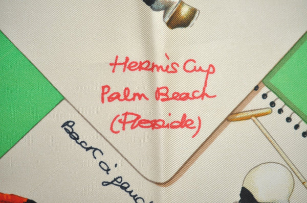 Authentic HERMES Carre 90 Scarf "Hermes Cup Palm Beach" Silk Red K5819