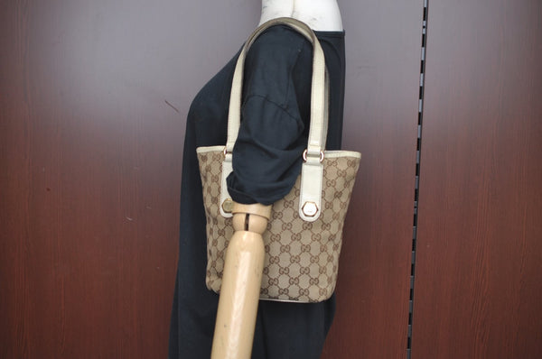 Authentic GUCCI Charmy Shoulder Tote Bag GG Canvas Leather 153361 Brown K5877