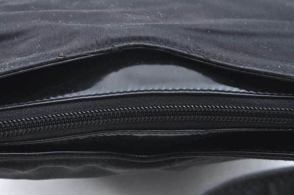 Authentic GUCCI Vintage Shoulder Hand Bag Satin Enamel Black Junk  K5884