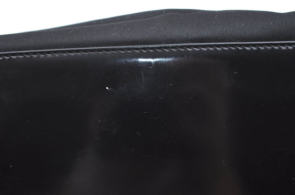 Authentic GUCCI Vintage Shoulder Hand Bag Satin Enamel Black Junk  K5884