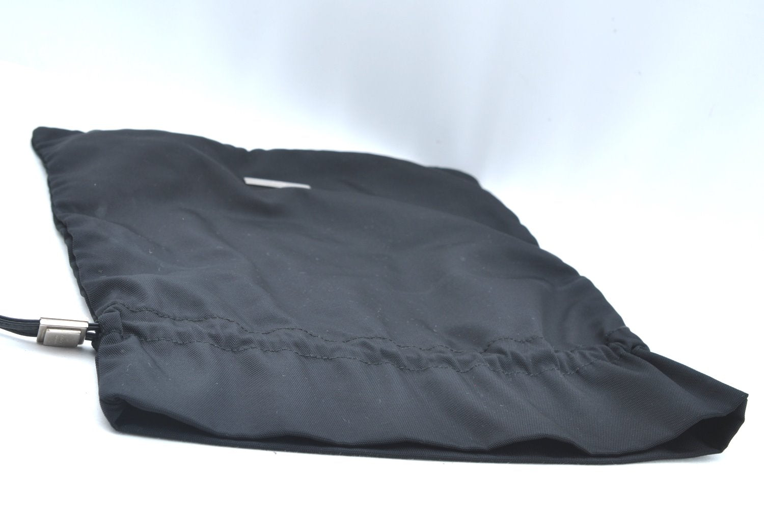 Authentic GUCCI Vintage Drawstring Pouch Purse Nylon Leather Black K5936