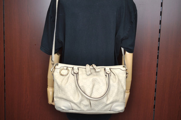 Authentic GUCCI Sukey Guccissima 2Way Shoulder Tote Bag GG Leather White K5953