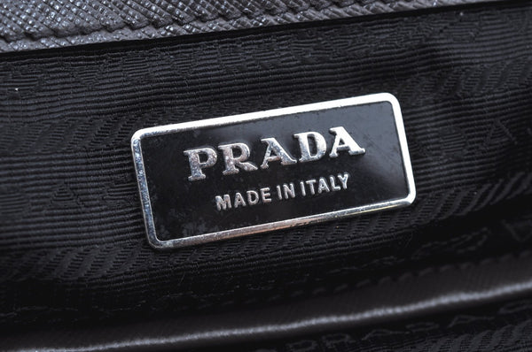 Authentic PRADA Nylon Tessuto Leather Shoulder Tote Bag Black K5959