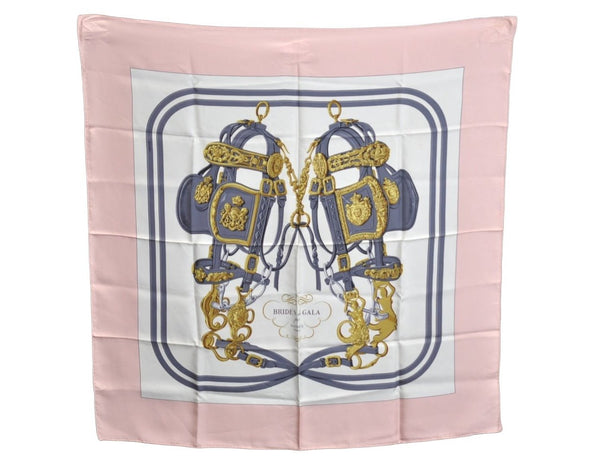 Authentic HERMES Carre 90 Scarf "BRIDES de GALA par" Silk Pink K5974