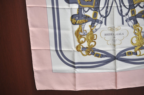 Authentic HERMES Carre 90 Scarf "BRIDES de GALA par" Silk Pink K5974