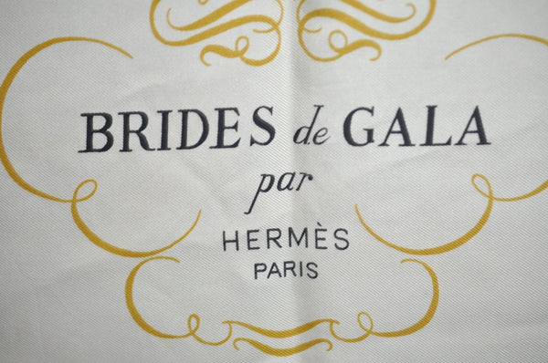 Authentic HERMES Carre 90 Scarf "BRIDES de GALA par" Silk Navy Blue K5975