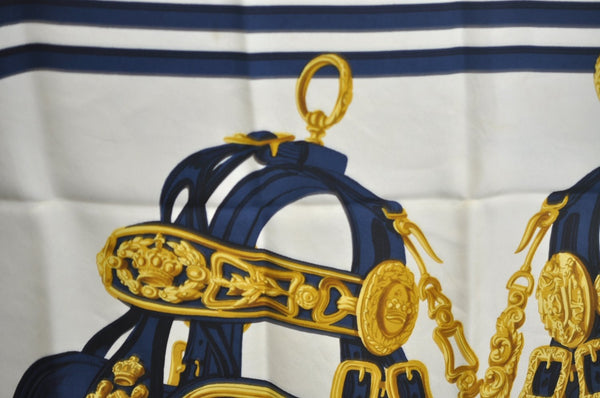 Authentic HERMES Carre 90 Scarf "BRIDES de GALA par" Silk Navy Blue K5975