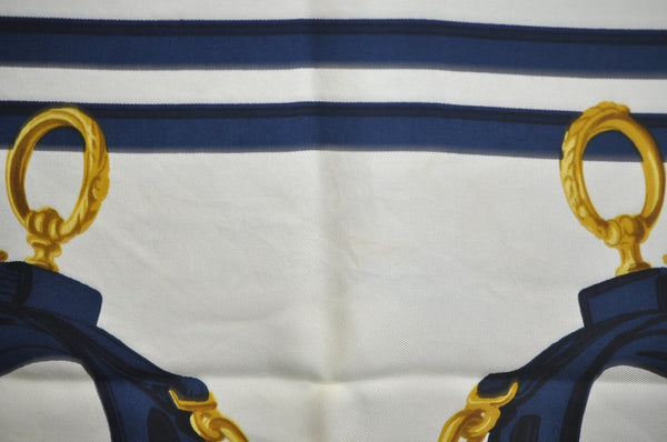 Authentic HERMES Carre 90 Scarf "BRIDES de GALA par" Silk Navy Blue K5975